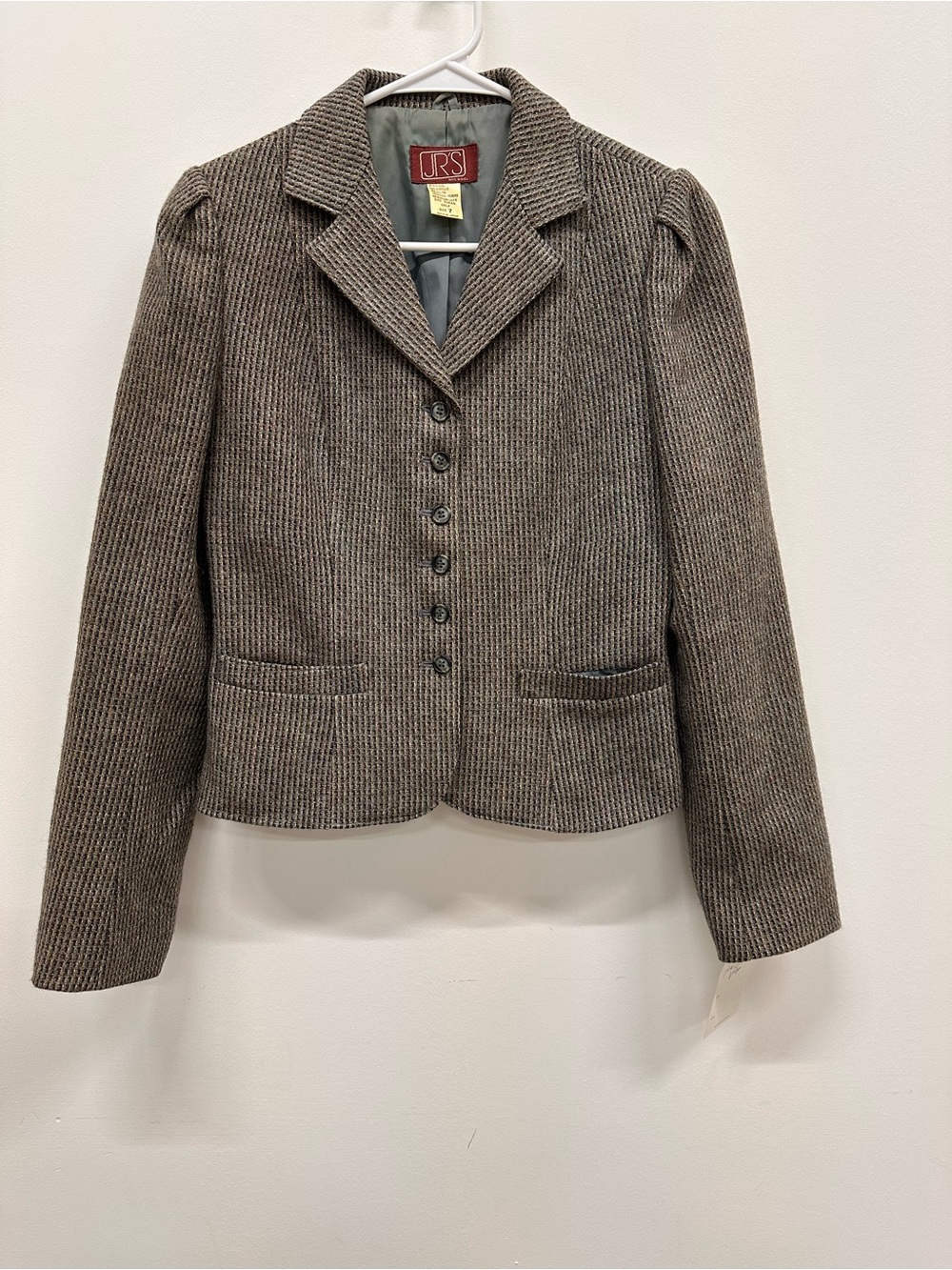 Vintage Brown Herringbone Button-Front Blazer